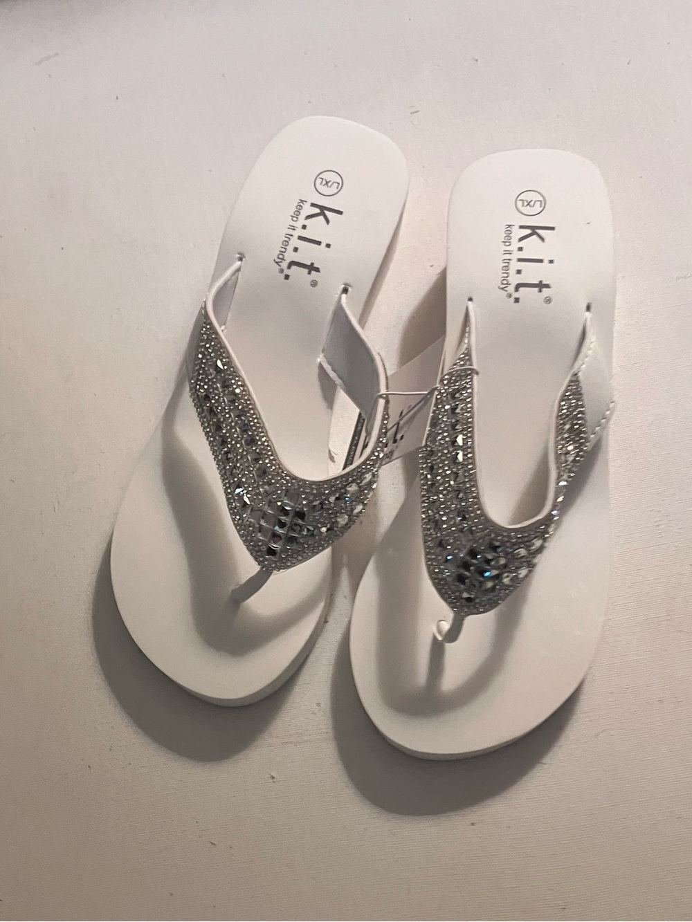 White Gem-Embellished Women's Flip Flops